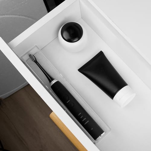 2Pack Acrylic Electric Toothbrush Holder with Diatomite Drying Stone, Bathroom Drawer Organizer with Drainage Hole for T