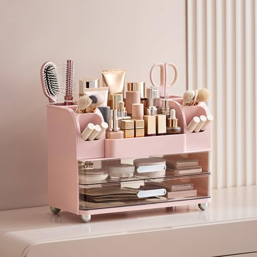 HBlife Makeup Organizer for Vanity with Brush Holder, Large Bathroom Countertop Cosmetic Organizer Skin Care Storage, Ea