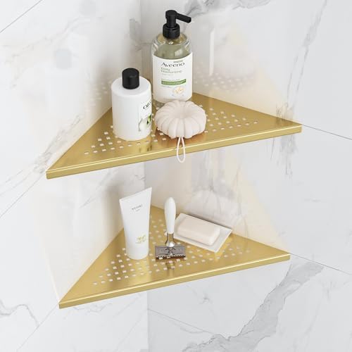 Neodrain 12" Golden Corner Wall Shelf with Quadrato Grate, Set of 2