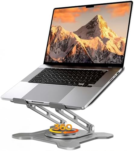 JCZT 360° Rotating Laptop Stand for Desk, Metal Foldable Laptop Riser, Gray