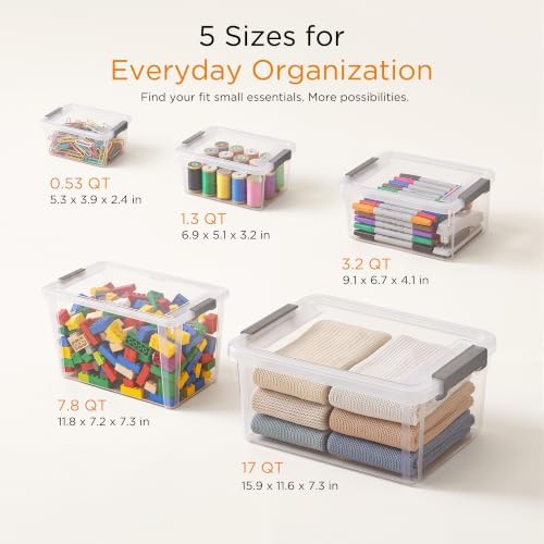 Citylife 6Packs 1.3Qt Small Storage Bins with Lids,Stackable Clear