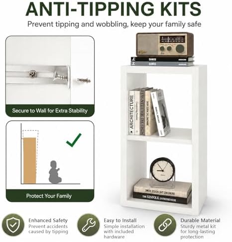 CTESNE【Wooden】 2 Cube Storage Organizer Shelf with Anti-Tipping Kits, Horizontal and Vertical Dual-use Standing Open Boo