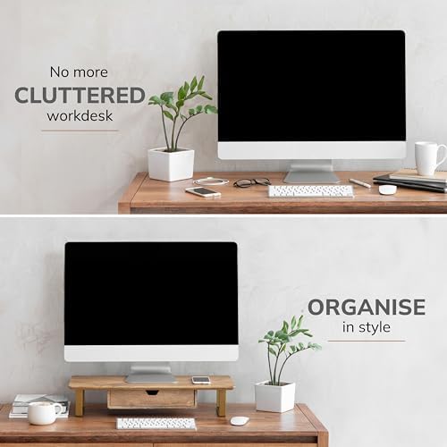 Anji Mountain Monitor Stand for Desk - Desktop Organizer & Laptop Riser, Ergonomic Monitor Riser, Space-Saving, Durable,