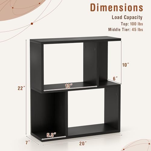 Tangkula 3 Tier Geometric Bookshelf, S Shaped Open Bookcase with Storage, Home Office Decor, Freestanding Wood Display S
