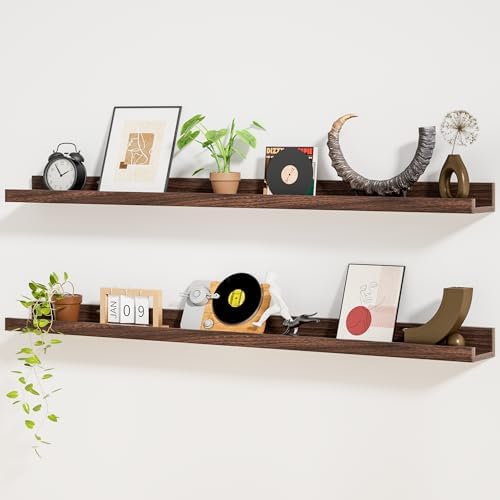 Heimlove Picture Ledge Shelf,48 inch Long Floating Shelves for Wall Set of 2,Picture Shelf with Lip for Wall Decor,Livin