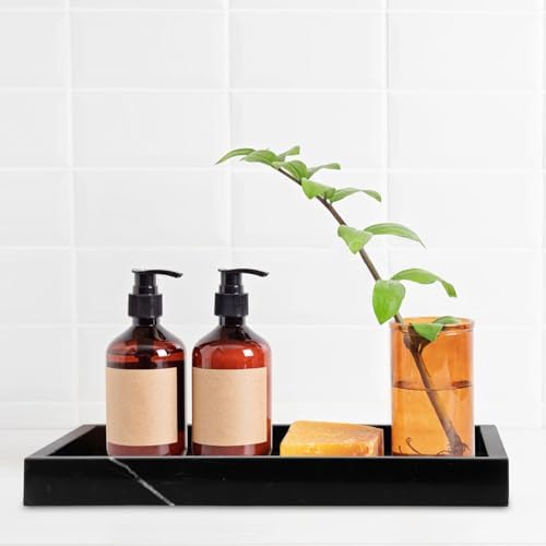 Marble Bathroom Vanity Tray, Black Marquina, 12"x 8" x1.2"