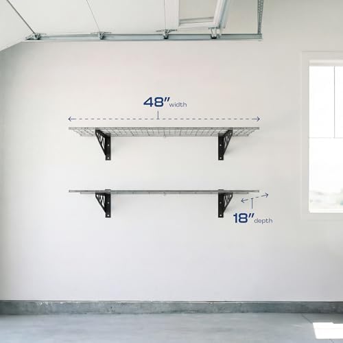 MonsterRax 18x48 White Garage Wall Shelf 2-Pack, 500lb, White