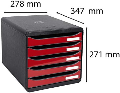 Exacompta - Ref 3097218D - BIG-BOX PLUS Desktop Drawer Set - 5 x 43mm Drawers, Suitable for A4+ Documents, 347 x 278 x 271mm, 100% Recycled Plastic - Black/Glossy Dark Red