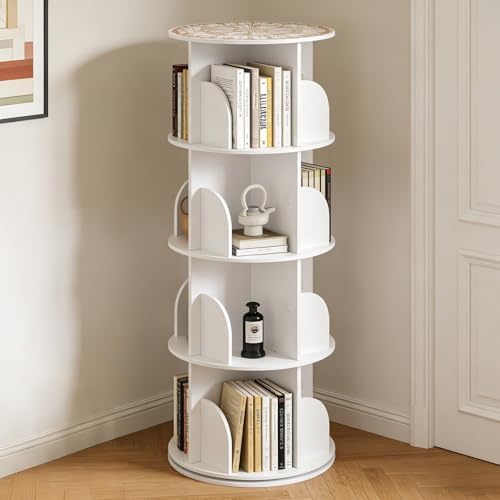 4 Tier Rotating Bookshelf Tower, 360° Spinning Corner Bookcase for Small Space,Spinning Bookshelf Tower for Study Room,H