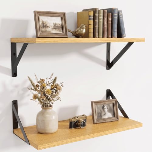 Axeman 18 Inch Floating Shelves, 8 Inch Deep Oak Wall Shelves Set of 2