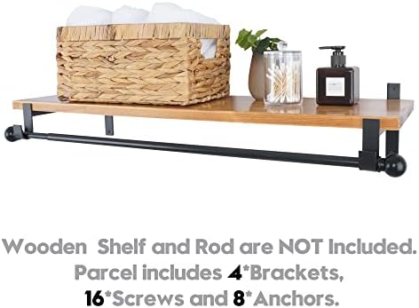 AddGrace Closet Rod Bracket Heavy Duty Shelf Brackets Black 12 Inch 4 Pack