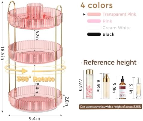 360° Rotating Makeup Organizer, Upgraded 3 Tier Skincare Perfume Organizers for Women, Bathroom Organizer Countertop, Cl