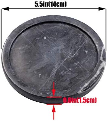 Circular Marble Stone Decorative Tray for Counter, Vanity, Dresser, Nightstand or Desk, Diameter 5-1/2 Inches, Black