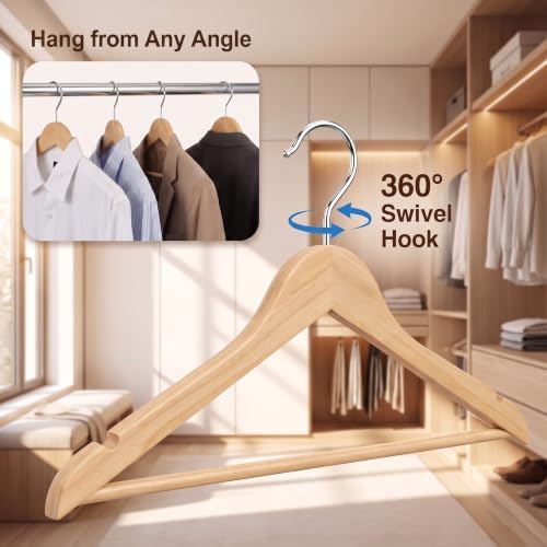Wood Hangers 30 Pack - Durable Wooden Clothes Hanger Heavy Duty Coat Hangers Non-Slip Smooth Finish Slim Thin Clothing Hangers Coathangers Curved Bulk for Closet, Suits, Pants, Shirts