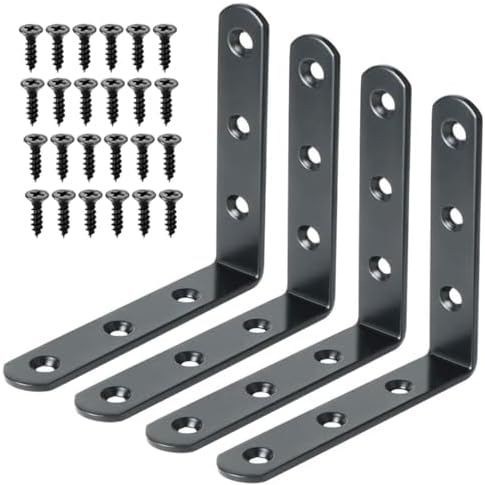 Alise 4Pcs Floating Shelf Brackets, Black Heavy Duty L Bracket for Shelves