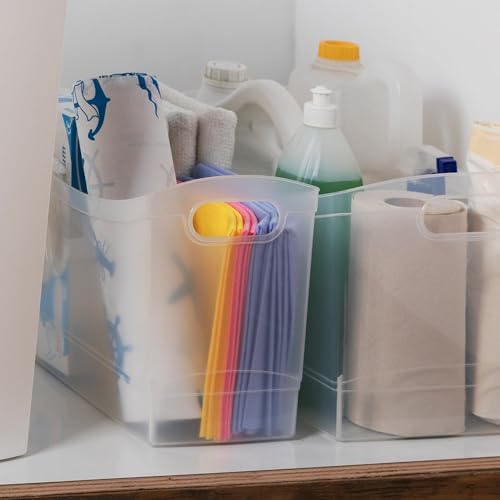 Modern Narrow Organizer Storage Bin, Clear Plastic Household Storage Container for Kitchen Pantry storage, Under Sink Bi