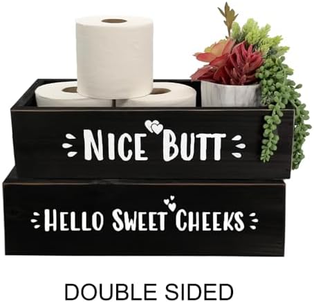 Admired By Nature Hello Sweet Cheeks Solid Wood Toilet Paper Holder, Farmhouse Décor, Toilet Paper Storage, Bathroom Acc