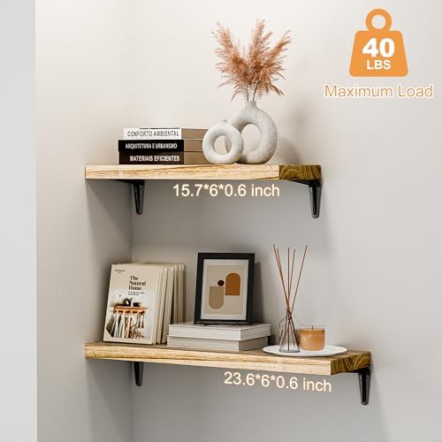 SKYSEN Floating Shelves for Wall Set of 6, 15.7in Wood Wall Shelf for Decor, Bathroom, Bedroom, Storage, Book,Kitchen, L