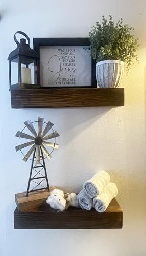joelsantiques x2-18 Inch Wooden Floating Shelves for Wall -18x6x2 in -Made of Natural Wood - Long Heavy Duty Rustic Wall