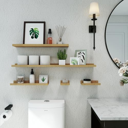 Oak Floating Shelves for Wall Decor, 30 in Shelf with Lip, 2 Set