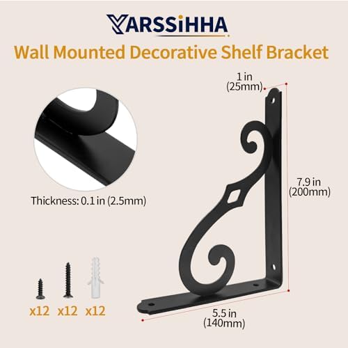 Yarssihha 8 Inch Decorative Shelf Brackets, 6 Pack Wall Mounted Metal Shelving Brackets, Heavy Duty Shelf Supports, Rust