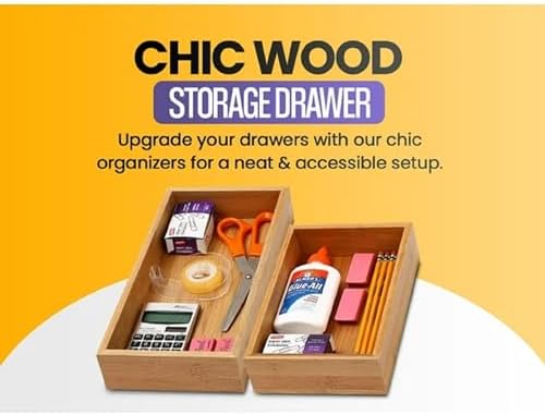 YBM HOME Bamboo Drawer Organizer Storage Box, 2 Pack 6x12x2 inch