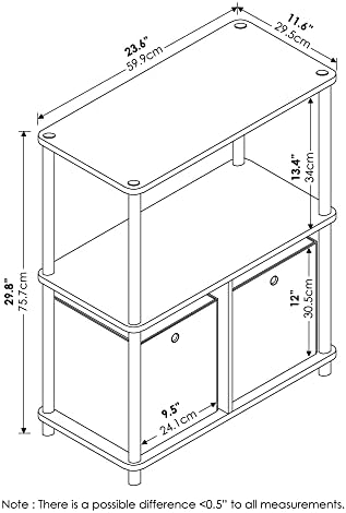 Furinno TURN-N-TUBE Storage Shelves, 3-Tier Toolless Book Shelf with Storage Bins, Display Shelf, for Organization and S