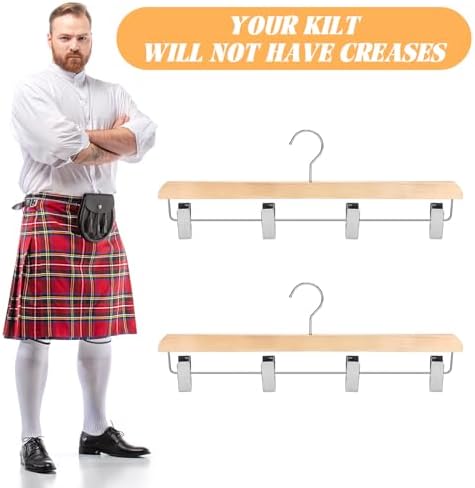 DoubleFill 4 Pcs Kilt Hanger 20 Inches Wooden Duty Skirt Hangers with 4 Clips for Closet (Wooden Color)