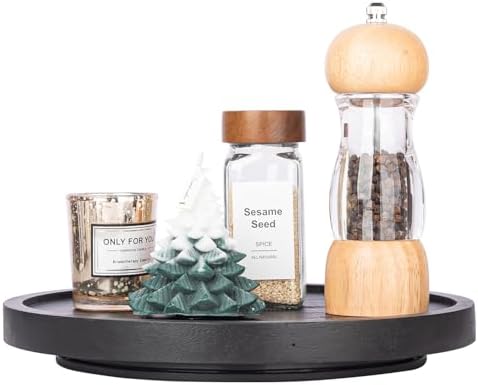 Wood Lazy Susan Organizer Kitchen Turntable for Cabinet Farmhouse Bathroom Decor Round Decorative Tray for Vanity, Count