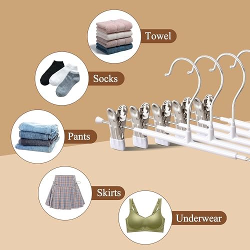 Pants Hangers with Clips Skirt Hangers 14 Inch 60 Pack, White