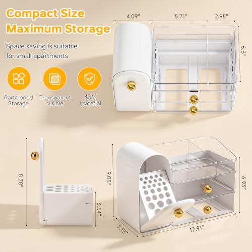 Makeup Organizer for Vanity: Skincare Organizers with Drawers & Brush Holder - Cosmetic Display Case Skincare Storage Bo