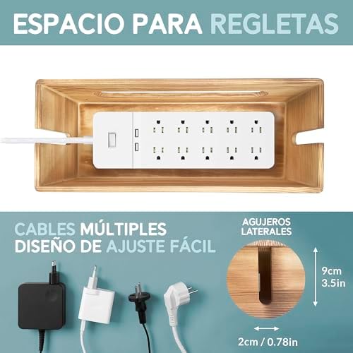 NATURE SUPPLIES Set of 2 Wooden Cable Management Boxes, Large and Medium Cord Organizer to Hide Wires and Power Strips f