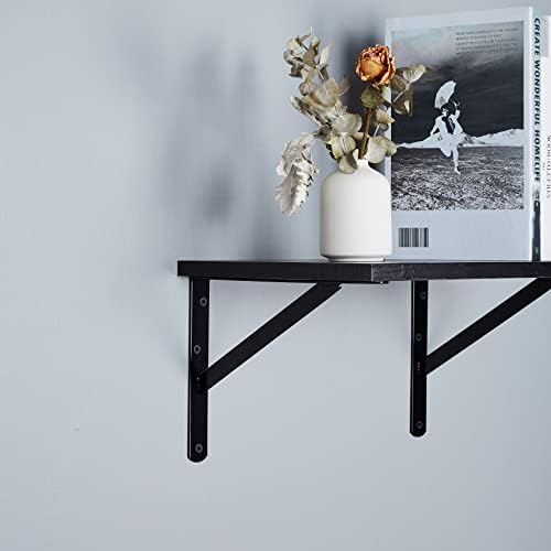 NEODROP 12-Pack 8 Inch Heavy Duty Shelf Brackets, Large Wall Bracket for Floating Shelves, Black Powder-Coated Steel,