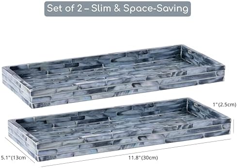 PEMAR Blue Mother of Pearl Tray Set of 2 – Handcrafted Decorative Vanity & Countertop Organizer for Bathroom, Entryway, 
