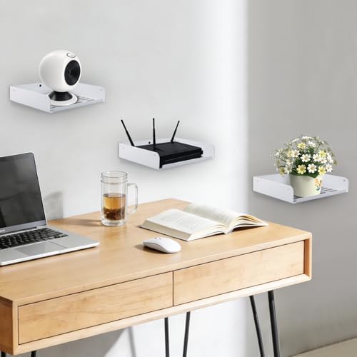 Metal Floating Shelf 9 x 6.9 Inch, Compact Wall Mounted Shelf with Lip for Router, Game Console, AV Equipment