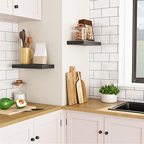 HOOBRO Floating Shelves for Wall, Wall Mounted Shelf Set of 2, 15.7" Hanging Shelf with Invisible Brackets, for Wall Dec