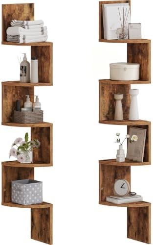 HOOBRO Corner Shelf Wall-Mounted, Set of 2 Floating Corner Shelves for Wall