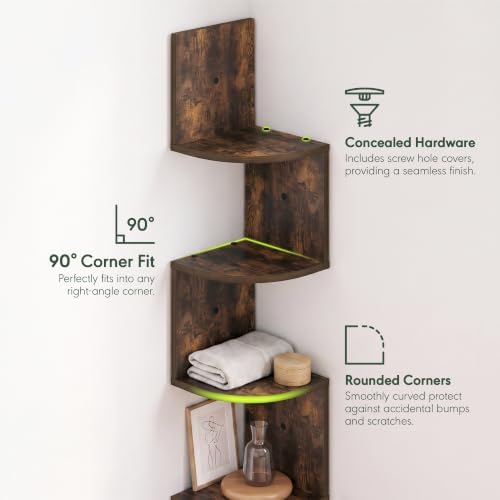 Furinno Rossi 5-Tier Corner Floating Book Shelves for Wall, Amber Pine