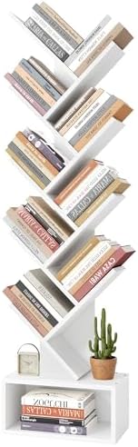 Hoctieon 9 Tier Tree Bookshelf, Tall Bookcase with Drawer, Wood Book Shelf, Modern Floor Standing Bookshelves, Book Orga