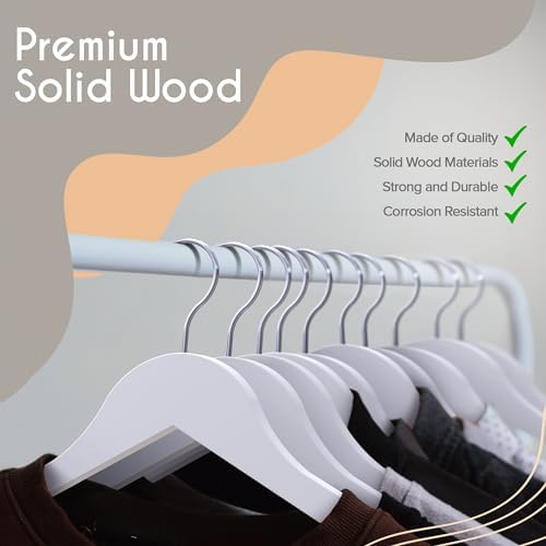 PORTENTUM Wooden Hangers, Pack of 20, White. 360º Swivel Hook, For All Types of Clothes, Trouser Hangers, Non-Slip Hange