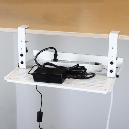 AEONS Universal Under Desk Cable Management Tray-Clamp Mount Hinged Swing Modesty Panel Organizer for Office Desks Easy 