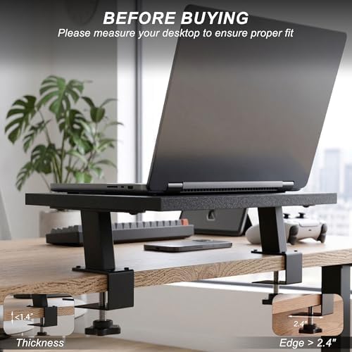 15-Inch Desktop Clamp-on Shelf & Monitor Riser, 2-in-1 Reversible Design – Fits Either Side of Desk, C-Clamp for Stabili
