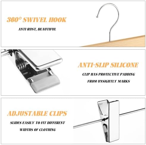 DoubleFill 4 Pcs Kilt Hanger 20 Inches Wooden Duty Skirt Hangers with 4 Clips for Closet (Wooden Color)