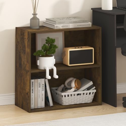 Furinno PASIR 2-Tier Book Shelf, Open Shelves Bookshelf, Amber Pine