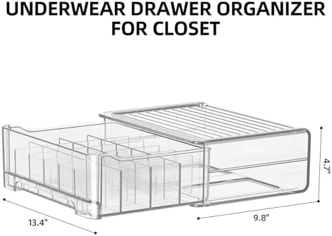 Underwear Drawer Organizer with Dividers, 24 Cell Stackable Sock Organizer for Closet, Plastic Underwear Storage Drawer 