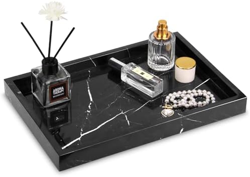 Marble Bathroom Vanity Tray, Black Marquina, 12"x 8" x1.2"