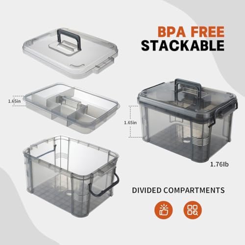 2-Tier Medicine Organizer - Plastic Portable Storage Box with Handle Grey