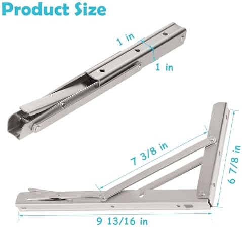 CLT Cleting 10'' Folding Shelf Brackets Max. Load 220 lb, Heavy Duty Stainless Steel DIY Wall Mounted Shelf Bracket Spac