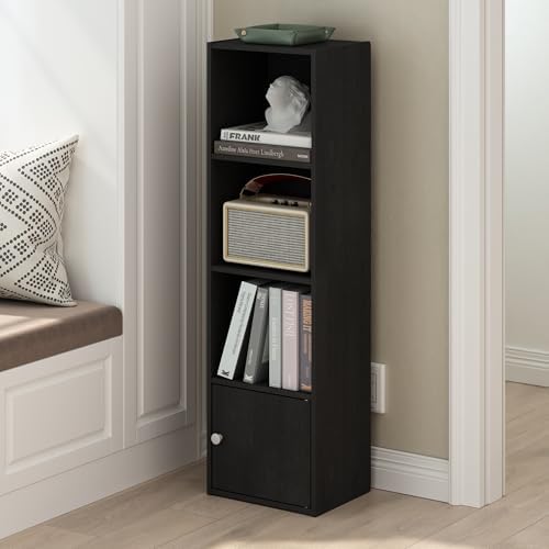 Furinno Luder Shelf Bookcase with 1 Door Storage Cabinet, Blackwood