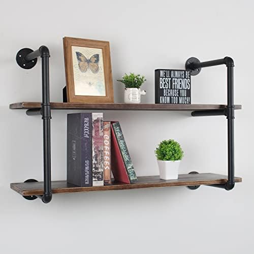 MBQQ Industrial Retro Pipe Shelf 36in 2 Tier Wall Mounted,Rustic Floating Shelves,Farmhouse Kitchen Bar Shelving,Home De